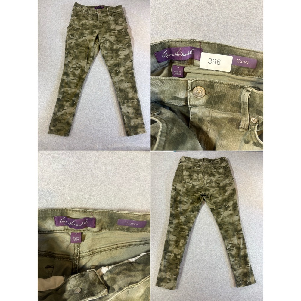 Gloria Vanderbilt Amanda Curvy Skinny Jeans Womens 10 Green Camo Stretch Pants